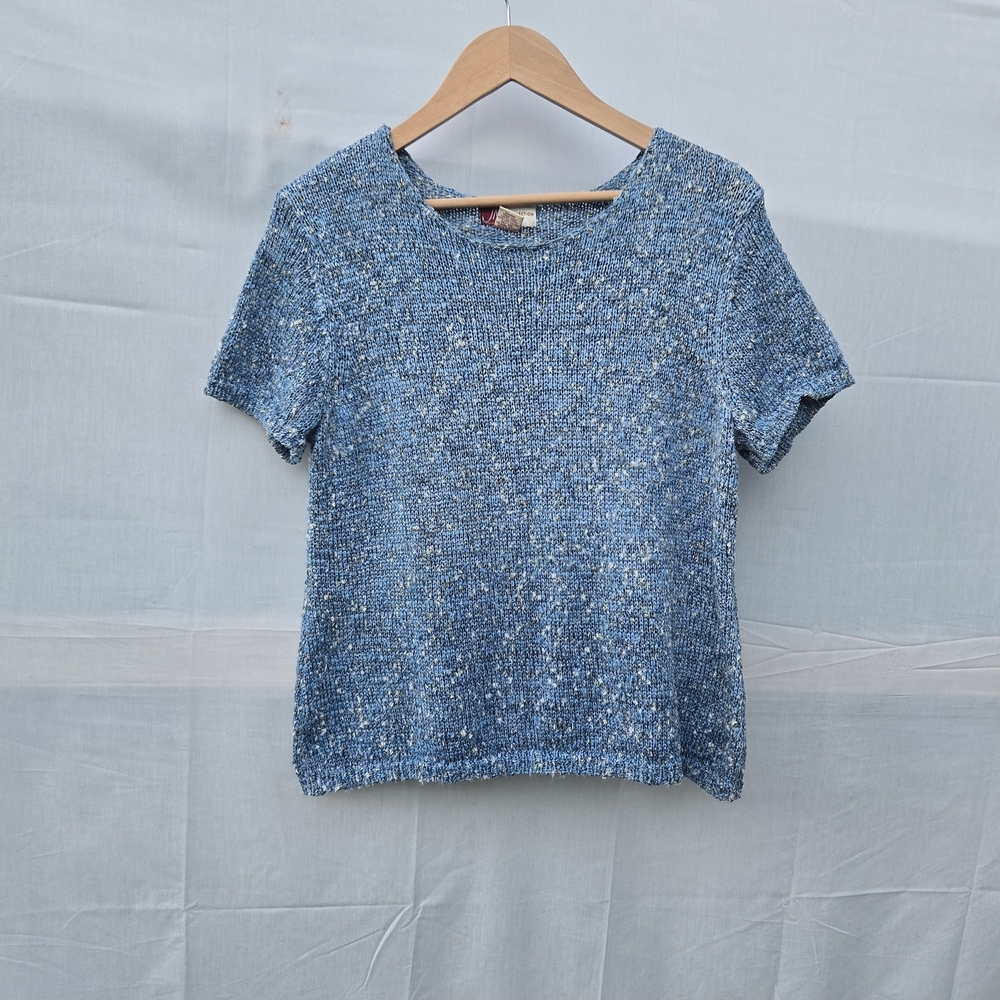 JM Collection Sparkling Blue Short Sleeve Top